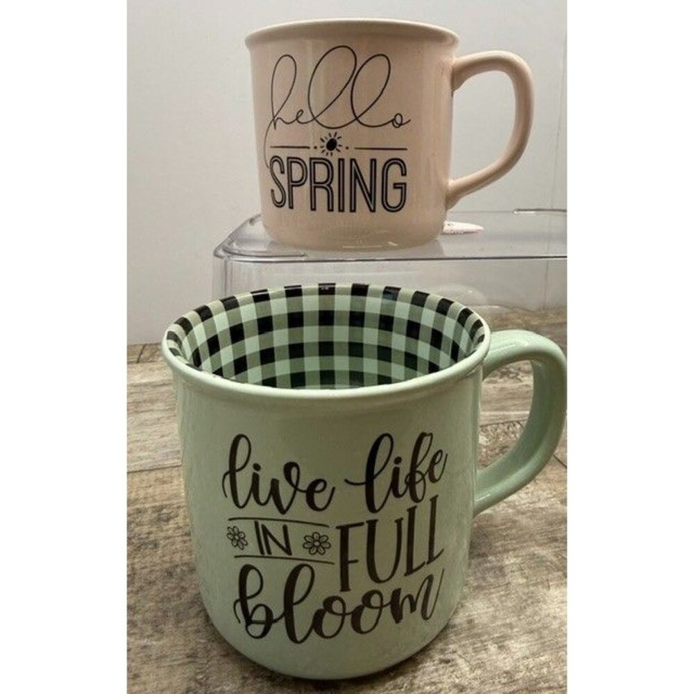 Coffee Mug Set (2) Nice Sized - Micro & Dishwasher Safe - Lt Pink, Lt Green